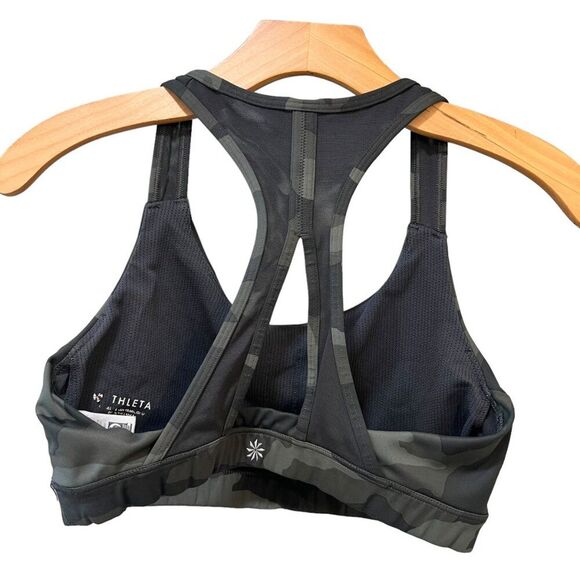 Athleta Sports Bra Black Dark Green Camo Womens Sz. Medium Racer Back Workout - Picture 2 of 9